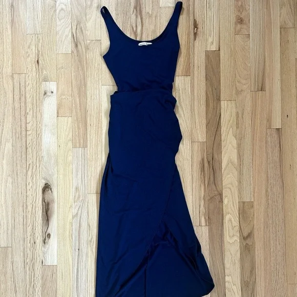 REFORMATION kaila knit dress tie waist wrap midi navy blue made in USA size  XS
